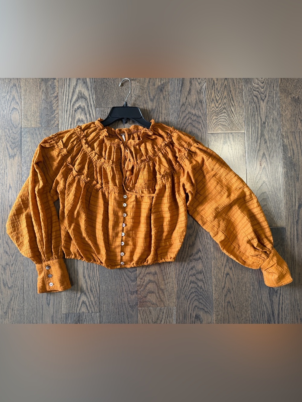 Free People Rust Button-Front Ruffle Peasant Blouse - Picture 5 of 8